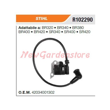 Bobina de encendido STIHL soplador BR320 340 380 400 R102290 4203-400-1302 | Newgardenstore.eu