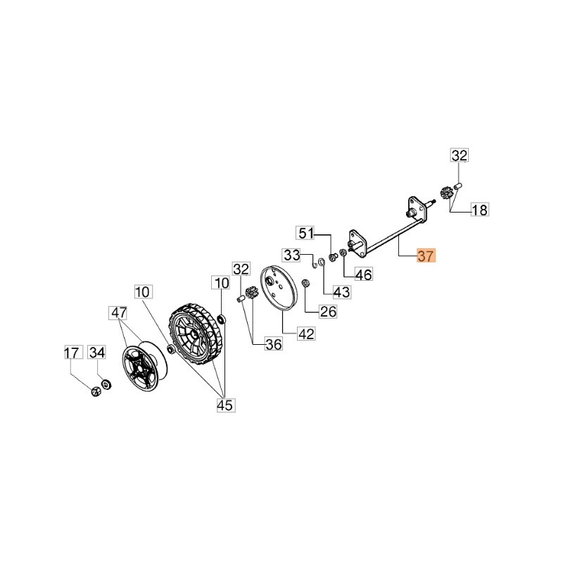 ORIGINAL OLEOMAC Hinterachse für Mähwerke G 44 PBC - G 44 TB - G 48 TB