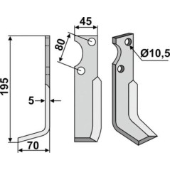 Messerhacke rechts Motorgrubber Pinne GOLDONI Länge 195 mm | Newgardenstore.eu