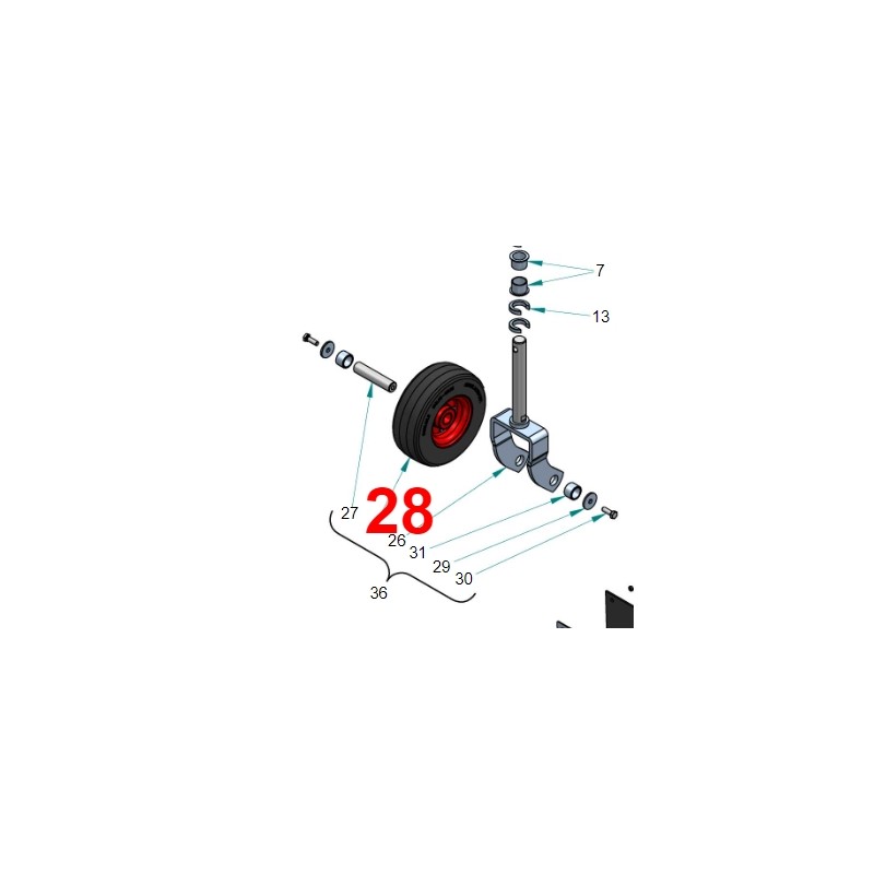 Roue diamètre 210 mm pour faucheuse frontale PERUZZO SCORPION Tracteur KUBOTA