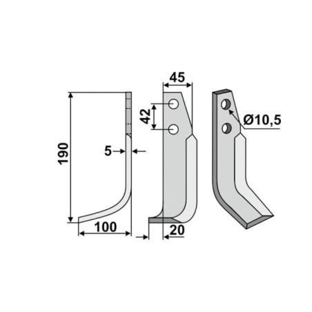 ORIGINAL GOLDONI Bogenmesser rechts für Fräsmaschine Länge 190 mm