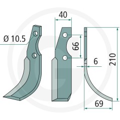 Fraise rotative côté gauche fraise compatible GRILLO longueur 210 mm