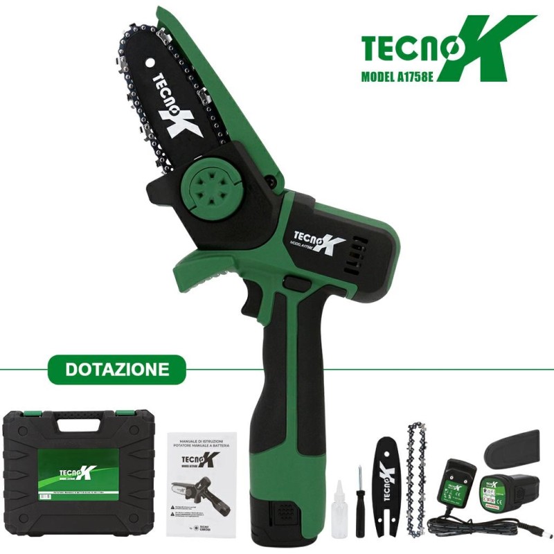 Tecnok A1758E pruner with 2 1.5 Ah batteries and 100 mm cutting battery charger