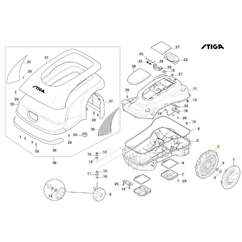 Rear wheel Di 250 mm ORIGINAL STIGA robot lawnmower a3000 rtk 381007827/0