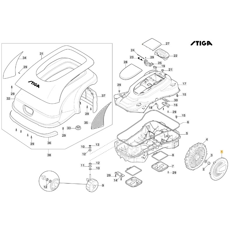 Enjoliveur de roue pour robot tondeuse ORIGINAL STIGA a3000 rtk 240 mm 322110852/0