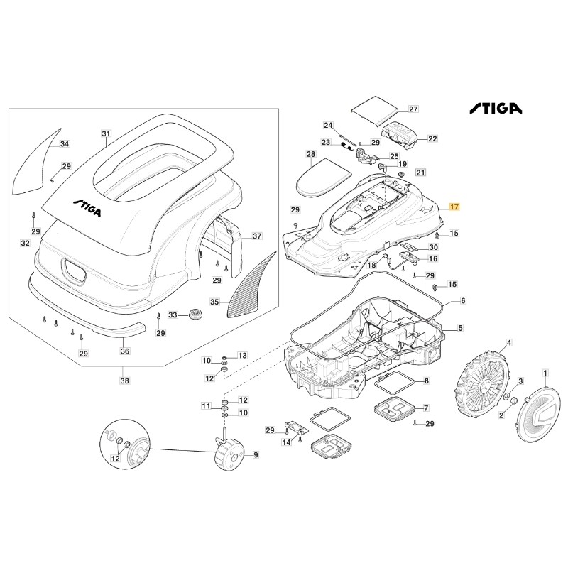 ORIGINAL STIGA a3000 rtk Roboter-Rasenmäher Mähkörper 322110181/0