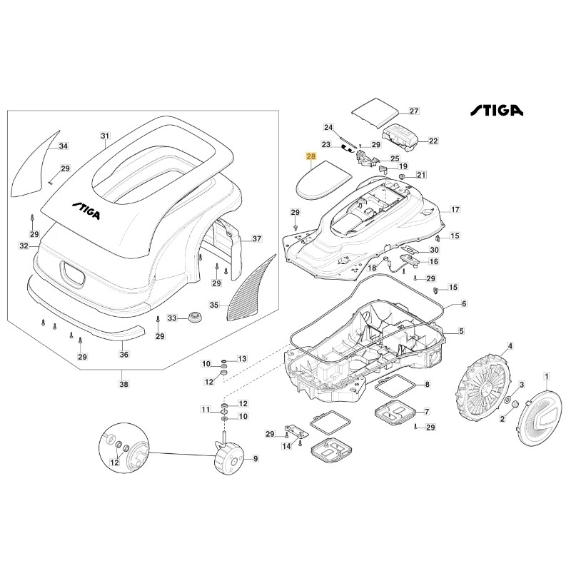 Abdeckung - ORIGINAL STIGA a3000 rtk Roboter-Rasenmäher 381110006/0