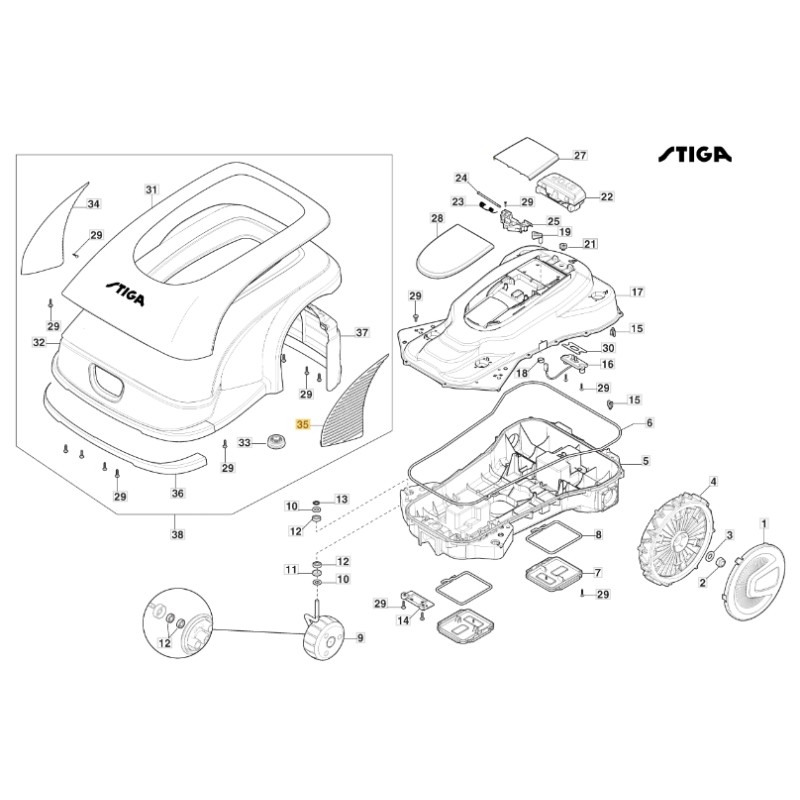 Couvercle gauche ORIGINAL STIGA a3000 rtk robot tondeuse 322110192/0