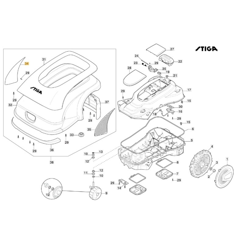 Right-hand cover ORIGINAL STIGA a3000 rtk robot lawnmower 322110191/0