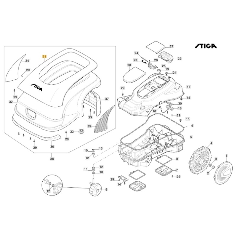 Capot supérieur - Tondeuse robot ORIGINAL STIGA a3000 rtk 381110001/0