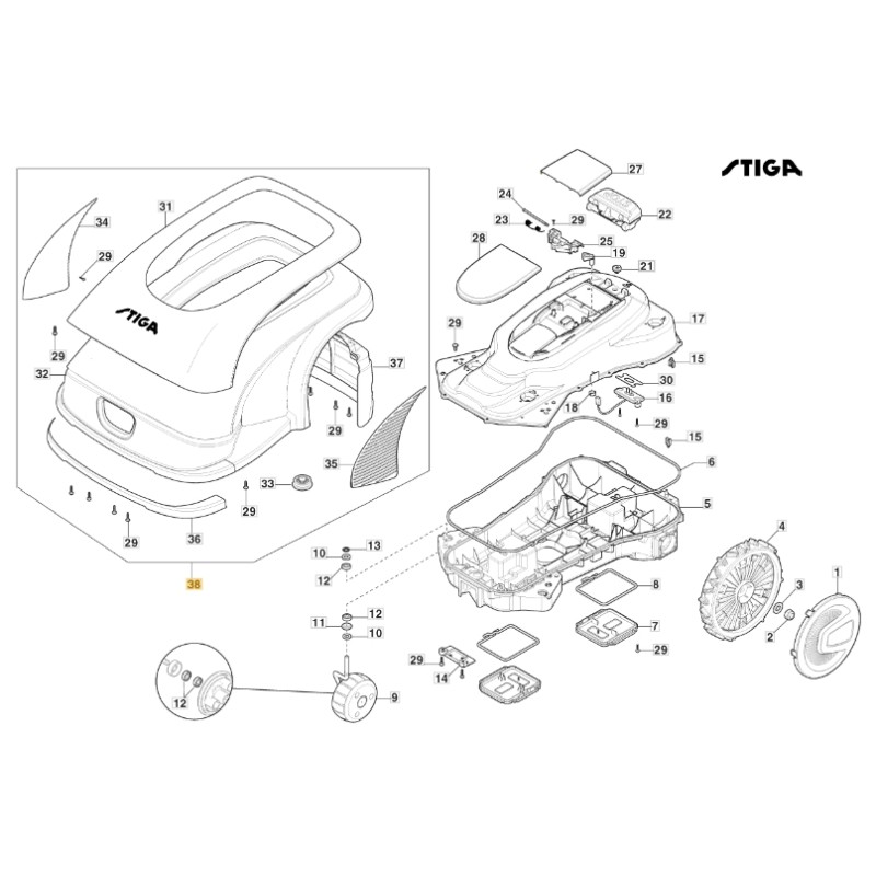 ORIGINAL STIGA a3000 rtk robot lawnmower cap assembly 381119743/0