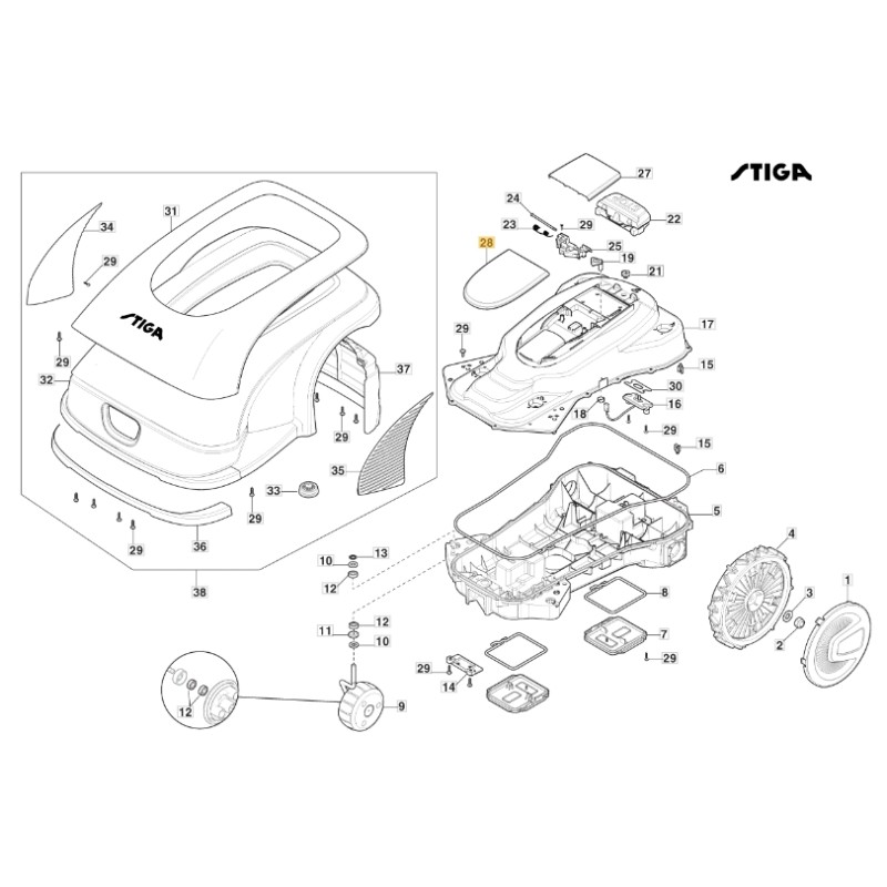 Tapa - ORIGINAL STIGA a7500 rtk robot cortacésped 381110016/0