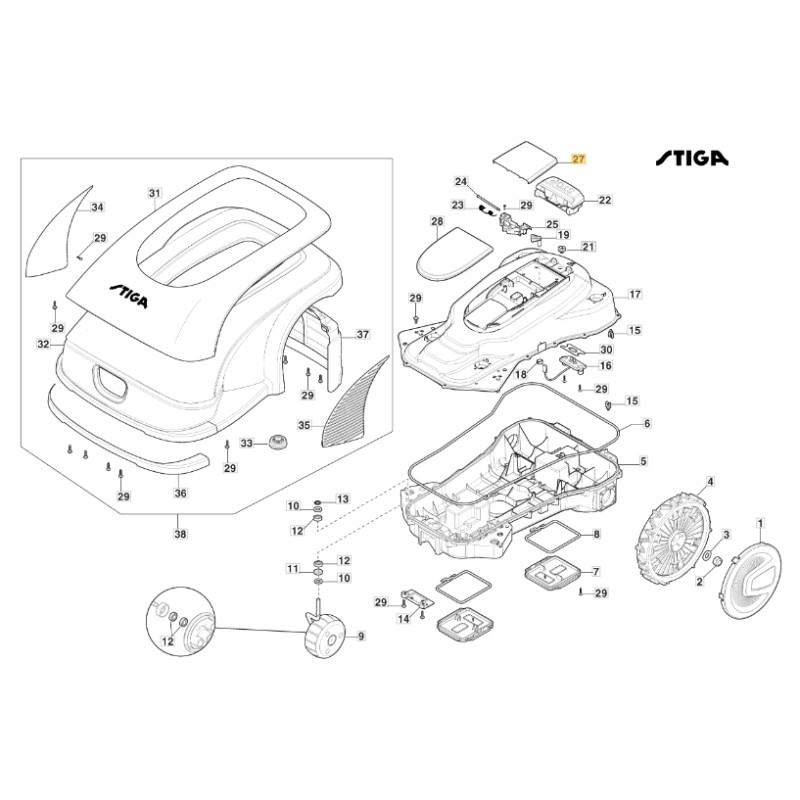 Couvercle d'affichage - ePower ORIGINAL STIGA a3000 rtk robot tondeuse 381119742/0