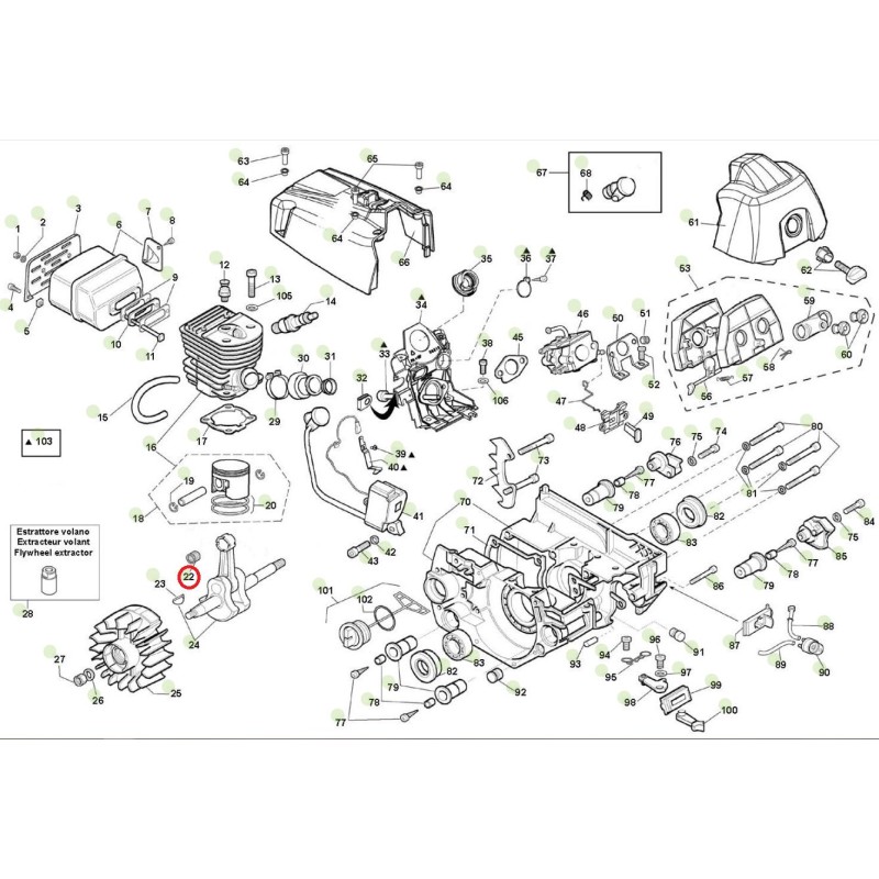 ORIGINAL ACTIVE chainsaw model 62.62 roller cage 031360