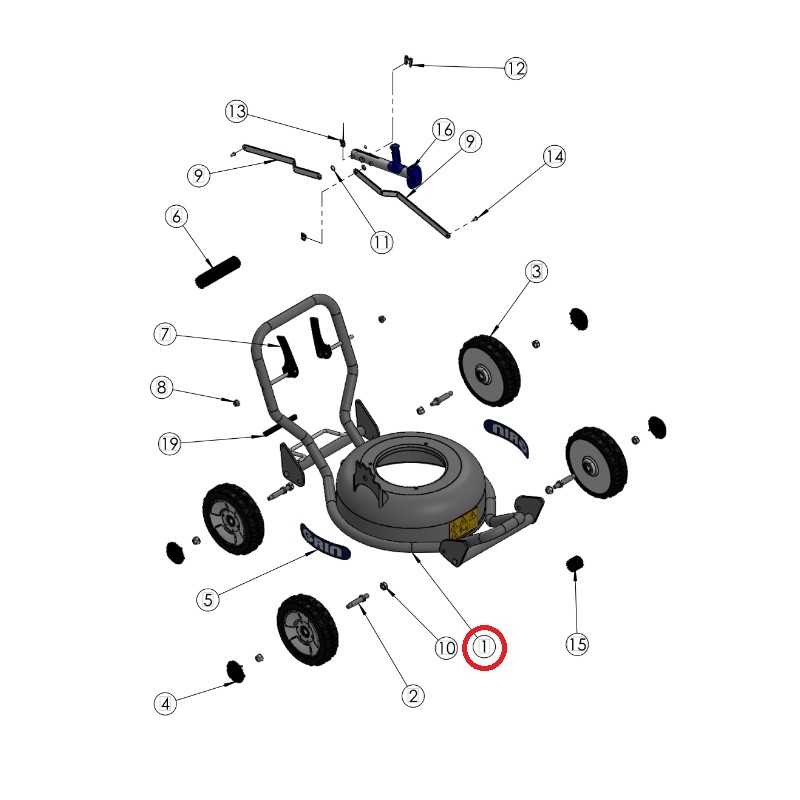 ORIGINAL GRIN lawnmower mower HM37 bare chassis ASM-0035