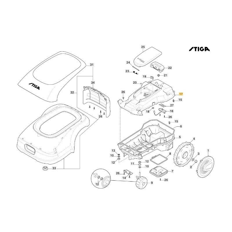 Oberes Gehäuse ORIGINAL STIGA Roboter-Rasentraktor Mäher stig 1200 322110081/0