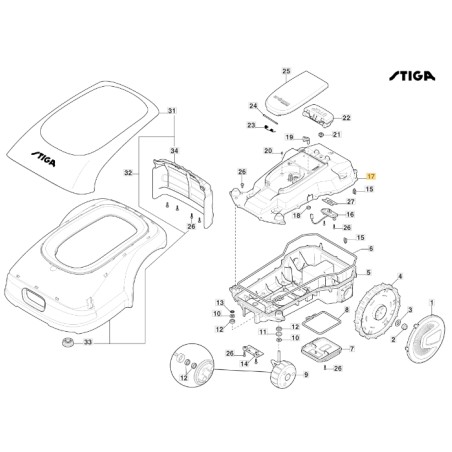 Oberes Gehäuse ORIGINAL STIGA Roboter-Rasentraktor Mäher stig 1200 322110081/0 | Newgardenstore.eu