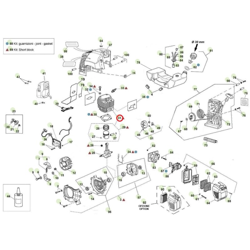 Kit: cilindro pistón ORIGINAL ACTIVE desbrozadora 4,5 sinfín t143 024474