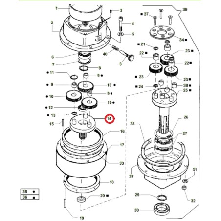 ORIGINAL ACTIVE sinfín t143 modelos t143 023430 soporte satélite primera etapa con pasadores | Newgardenstore.eu