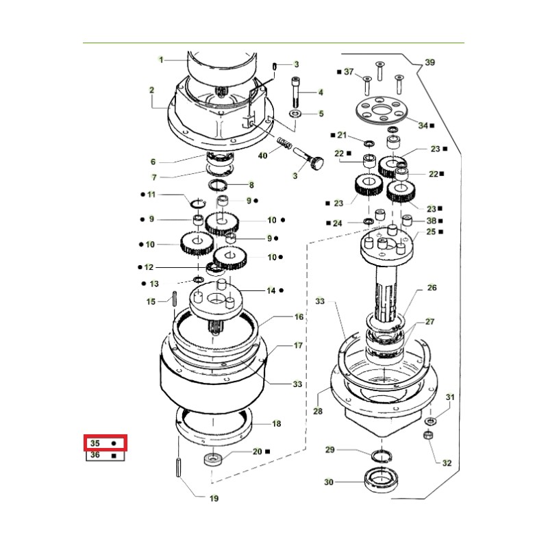 ORIGINAL ACTIVE motosierra modelo t143 - t152 primera etapa reductora 021037