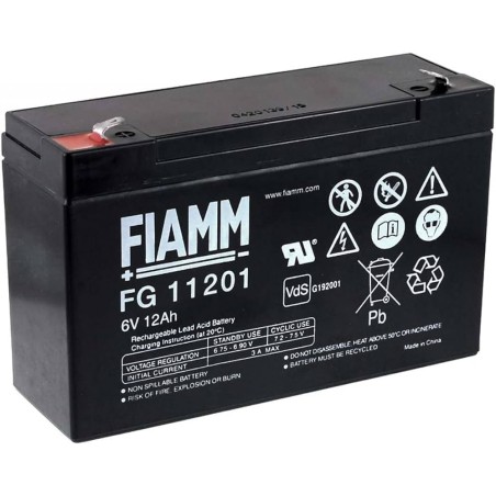 FIAMM FG11201 6V 12 Ah hermetic lead-acid rechargeable battery | Newgardenstore.eu