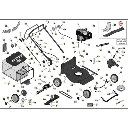 Lama mulching ORIGINALE ACTIVE rasaerba tagliaerba modelli 5000sb 050845 | Newgardenstore.eu