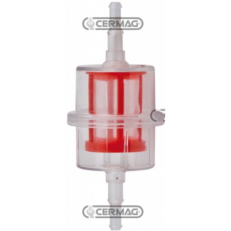 Transparent plastic petrol fuel filter red mesh cartridge | Newgardenstore.eu