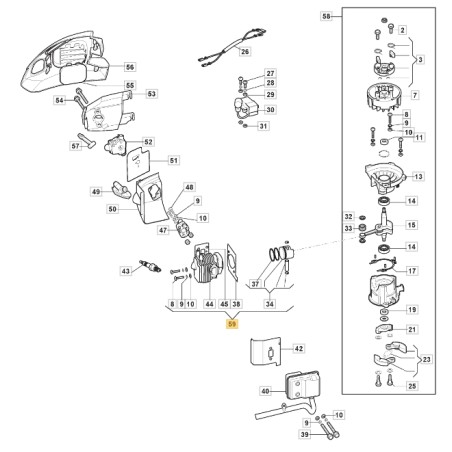 Cylinder and piston ORIGINAL STIGA hedge trimmer shp60 - h60 - aht60 118804985/0 | Newgardenstore.eu