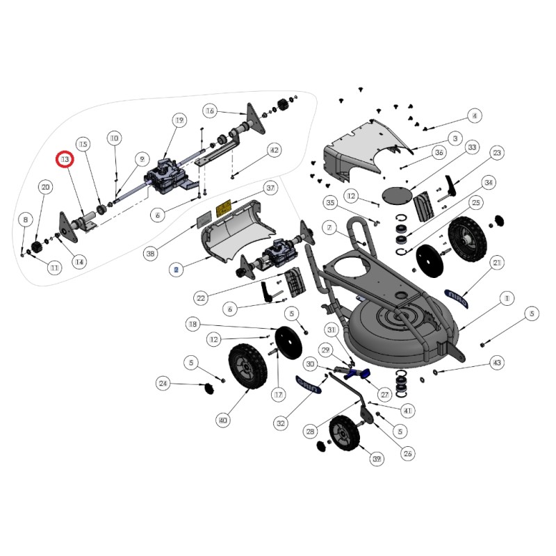 Rear right-hand axle ORIGINAL GRIN lawnmower mower spm53 ASM-0044