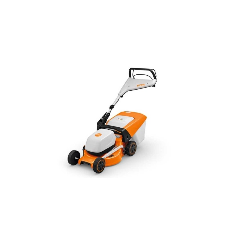 Tondeuse à gazon STIHL RMA248T 36V à batterie, largeur de coupe de 46 cm, bac de ramassage 4 en 1 de 52 litres, autotractée