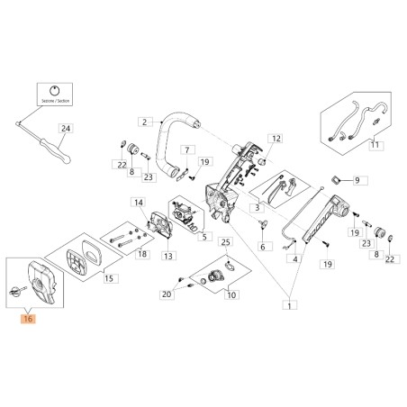 Kit: ORIGINAL OLEOMAC air filter cover for chainsaw model GSTH 240 50350191 | Newgardenstore.eu