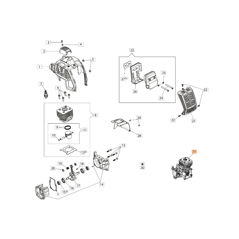 ORIGINAL OLEOMAC Freischneider-Schneidegerät kurzer Block BCH250S -PPH250 61460103R