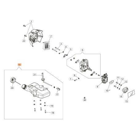 Kit de réservoir pour débroussailleuse ORIGINAL OLEOMAC PPH 250 61460502AR | Newgardenstore.eu