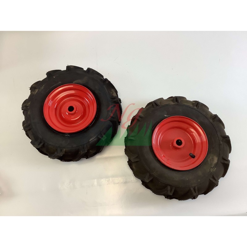 Pair of claw wheels with red metal rim motor cultivator tiller