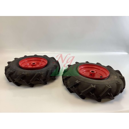 Pair of claw wheels with red metal rim motor cultivator tiller