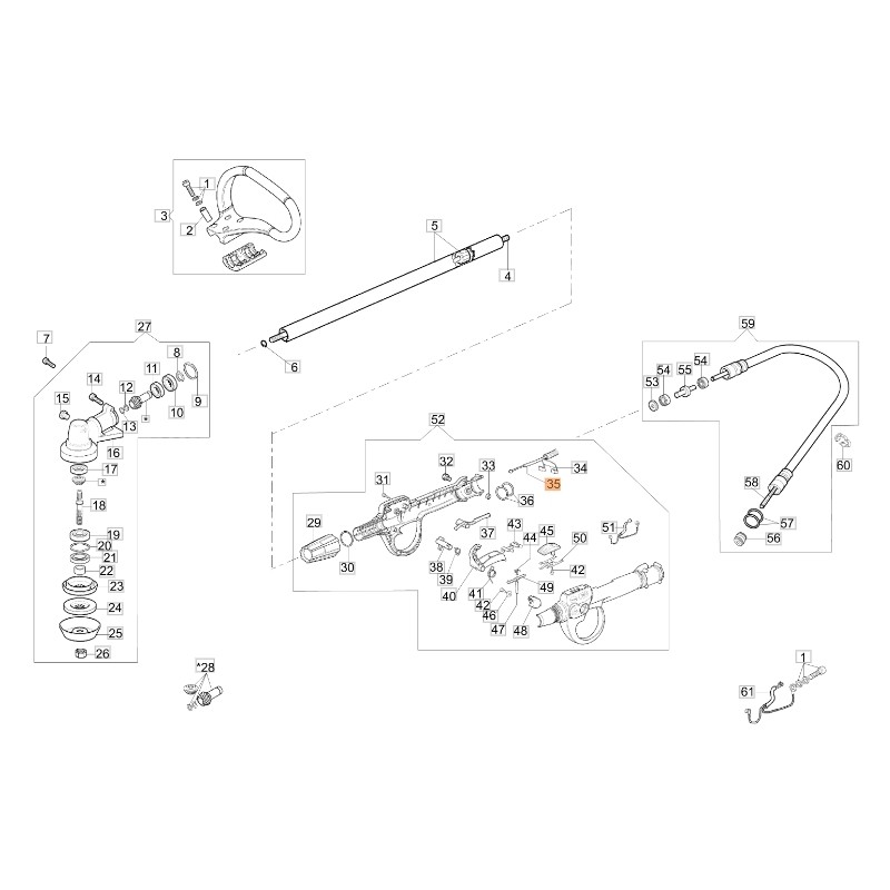 Câble d'accélérateur de débroussailleuse EMAK modèle BCF430 ORIGINAL 61250218R