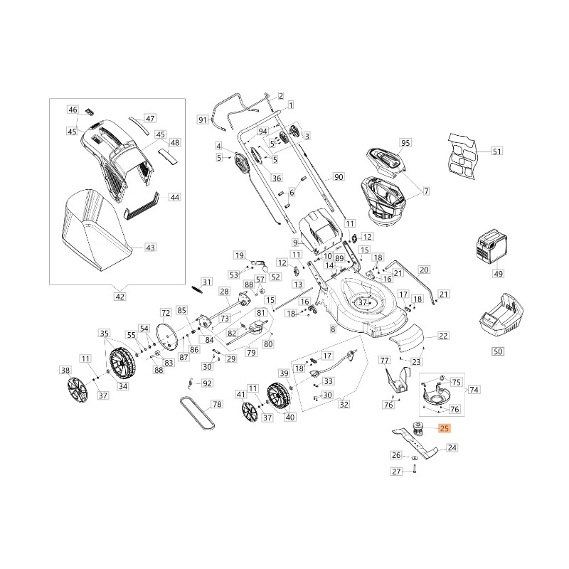 Cubo de cuchilla modelos de cortacésped Gi44T Gi48T ORIGINAL EMAK 54110011R