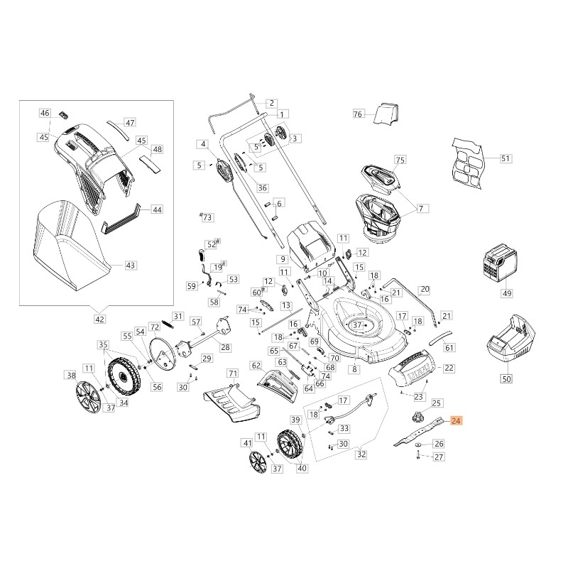 Mulchmesser Mähwerk Modelle Gi48P Gi48T ORIGINAL EMAK 54110015R