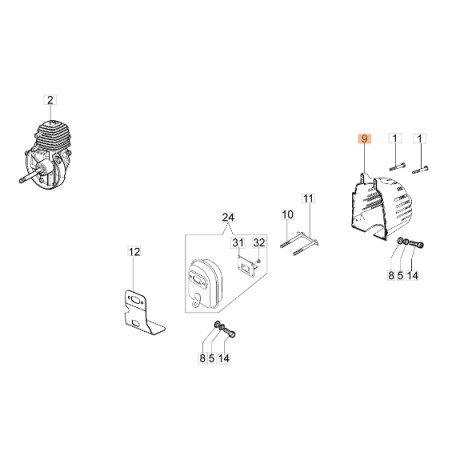 Brushcutter muffler cover models SPARTA250S ORIGINAL EMAK 61030042R | Newgardenstore.eu