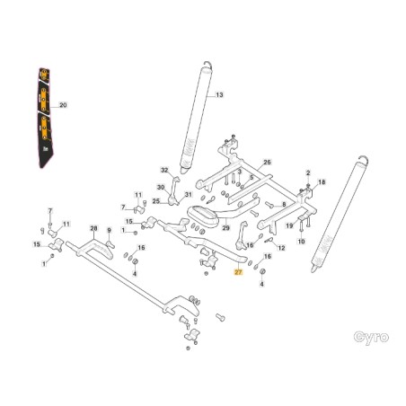 Asta posteriore piatto trattorino modelli GYRO500e ORIGINALE STIGA 387000325/0 | Newgardenstore.eu