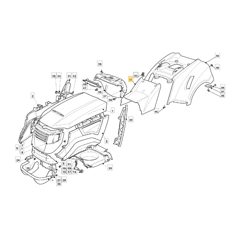 Central cover for lawn tractor models 1436H ORIGINAL STIGA 325110363/0