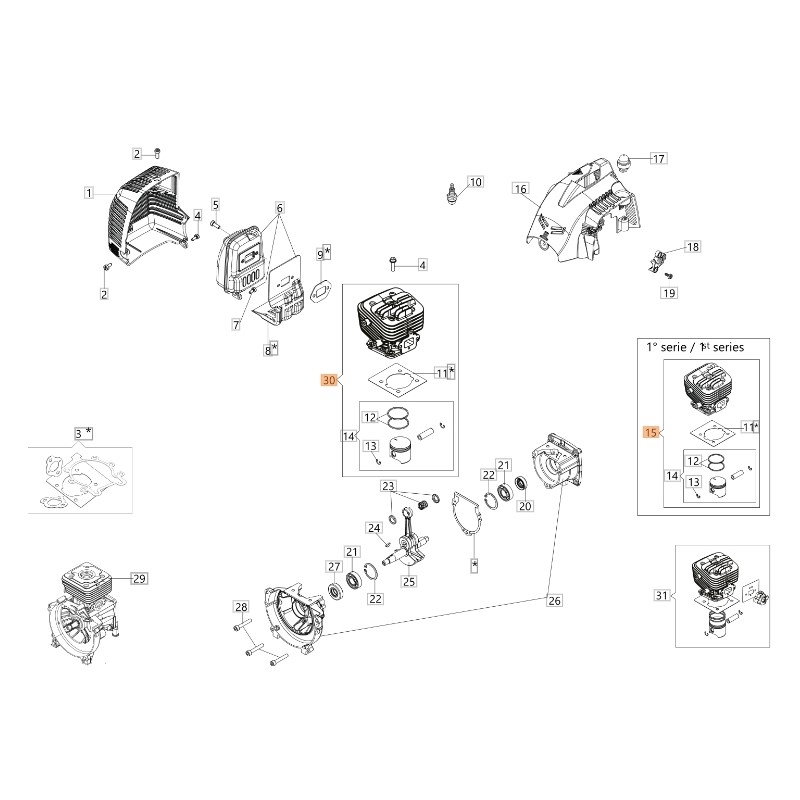 Kit cilindro pistone Di 36 mm ORIGINALE OLEOMAC unita' motore BC 300 D 61280237