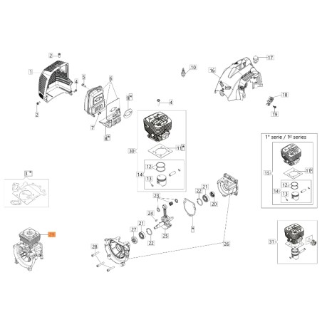 Short block ORIGINAL OLEOMAC para unidades de motor BC 300 D 61280249R | Newgardenstore.eu