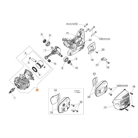 Kit cilindro pistone motosega modelli GST360 ORIGINALE OLEOMAC 50270212 | Newgardenstore.eu