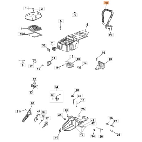 Poignée de tronçonneuse modèles GS630 ORIGINAL OLEOMAC 50250165AR 50250165R | Newgardenstore.eu