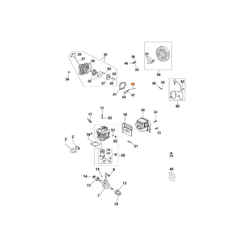 Câble pour tronçonneuse modèles 956 GS630 ORIGINAL OLEOMAC 097000121AR 097000121A