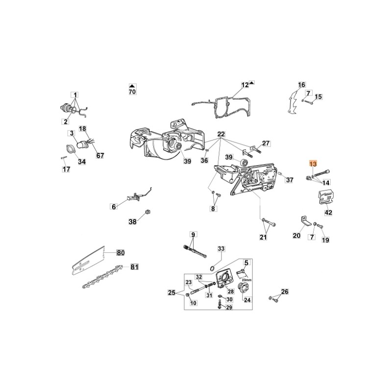 Fermo motosega modelli 938 GS630 ORIGINALE OLEOMAC 50010079