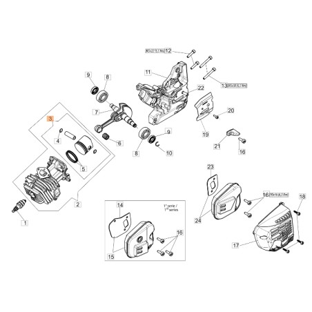 Pistón de la sierra modelos GST360 ORIGINAL OLEOMAC 50270211 | Newgardenstore.eu