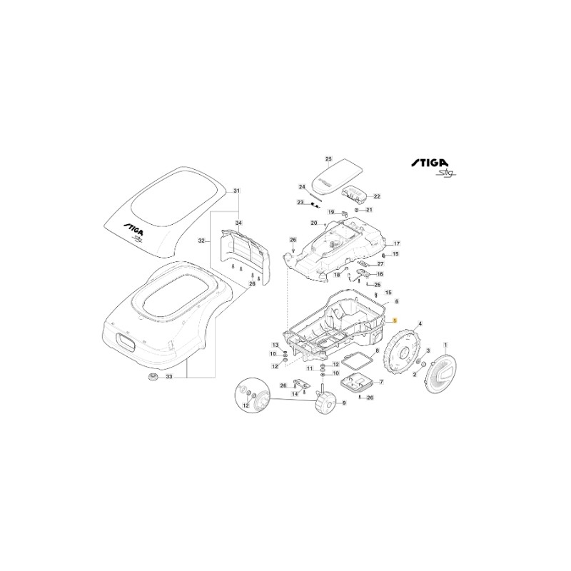 Carcasa inferior del robot cortacésped modelos A1500 STIGA ORIGINAL 322110080/1