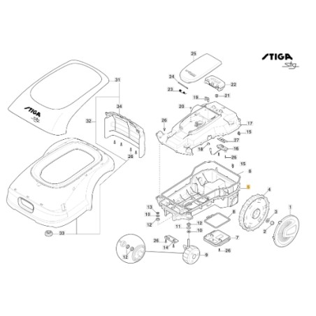 Carcasa inferior del robot cortacésped modelos A1500 STIGA ORIGINAL 322110080/1 | Newgardenstore.eu